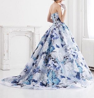 ブルー 花柄 カラードレス、爽やかな印象を演出 5号～13号